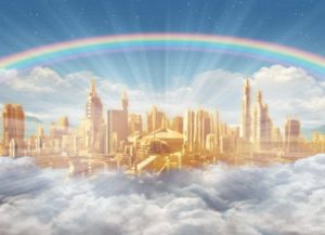 heavenly-home-paradise-light-shining-rainbow-clouds