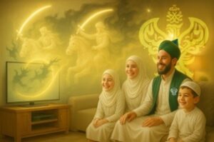 Heavenly warriors among family doing salawats