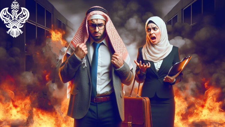 husband and wife fighting, house on fire