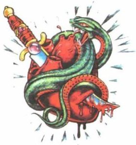 jealousy, heart, snake, knife