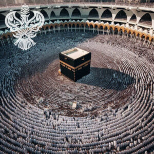 Holy Kabah surrounded by people in circumambulation during Hajj