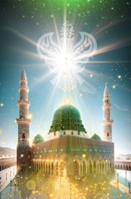 Green dome of Madina with shining lights