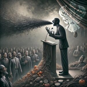 Man giving aggressive speech to a crowd