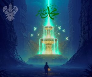 Man approaching heavenly fountain
