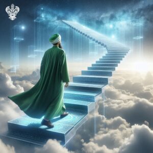 Man ascending heavenly stairs