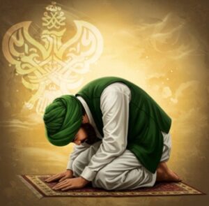 Man bending down to go into sujood