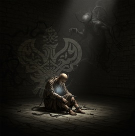 Man chained in dark prison
