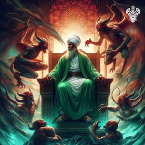 Man sitting on chair surrounded by demons