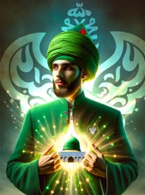 Man revealing green dome of Madina within heart