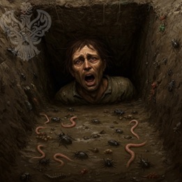 Man crying out from grave