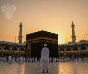 Man doing dua facing holy Kabah
