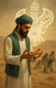 Man doing dua among others in desert