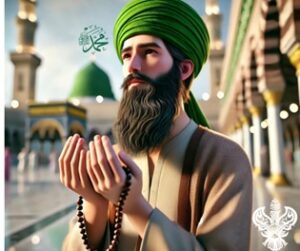 Man doing dua with tasbih near Madinatul Munawara
