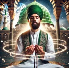 Man doing dua with tasbih in Madina