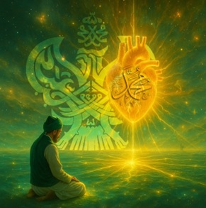 Man facing glowing Muhammadan heart