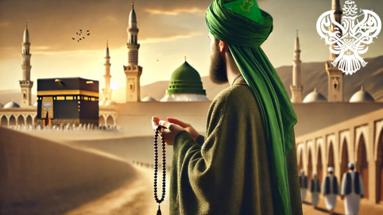 man facing madina and kabah
