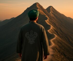 Man facing mountaintops
