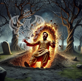 Man falling backwards into grave