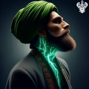 Glowing jugular vein on man's neck