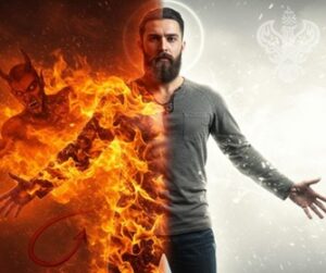 Man half fire, half light