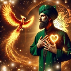 Man's heart links to a flying phoenix
