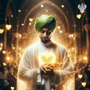 Man smiling holding gold heart