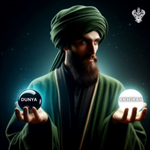 Man holding dunya and akhirah