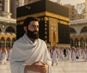 Man in ihram near Kabah during Hajj