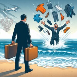man jumping in ocean to take his things back