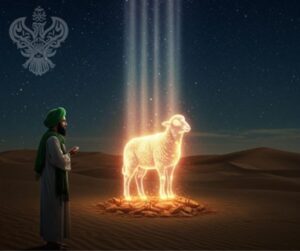 Man looking at glowing sheep