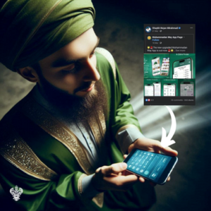 Man looking at the Muhammadan Way app on his phone