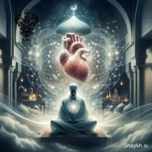 Heart above a man meditating and contemplating