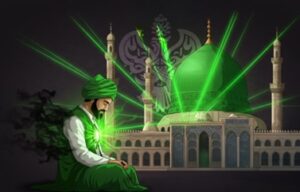 Man meditating near glowing Madina Sharif