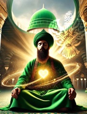 Man meditating with gold heart