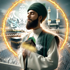 Man meditating holding Holy Ka'bah