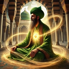 Man meditating with enlightened heart