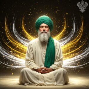 Man meditating emanating majestic lights