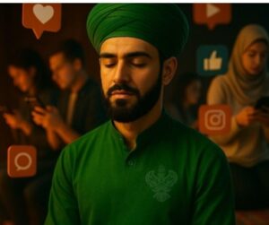 Man meditating among social media icons