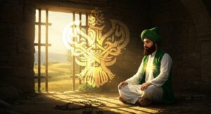 Man meditating next to window beaming sunlight