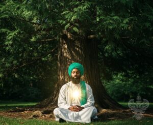 Man meditating near tree