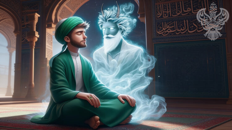 man meditating with devil