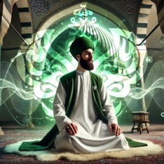 Man meditating with lightwaves