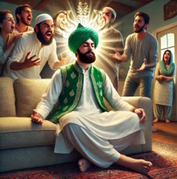 Man in meditation while people are yelling at him