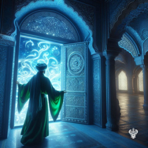 Man opening door to the heavenly realm