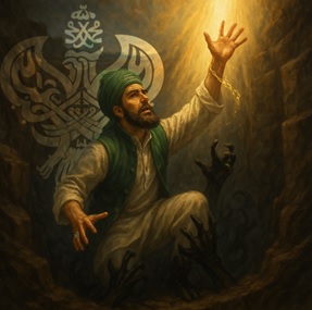 Man reaching out of darkness