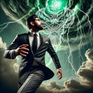 Man running from heavenly lightning