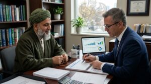 Man seeking help from an accountant