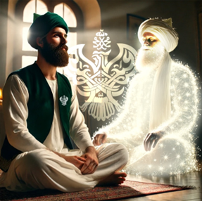 Man sitting with presence of glowing shaykh