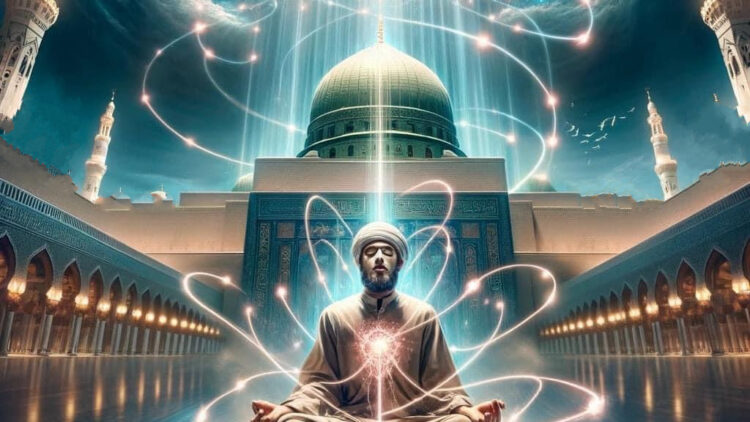man sitting in front of Rauza and meditating