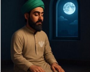 Man sitting by window with moon
